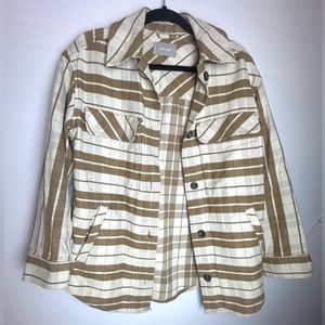 ♦️Everlane Long Sleeve Tan and Cream Plaid Button Up Shirt Shacket Size Medium